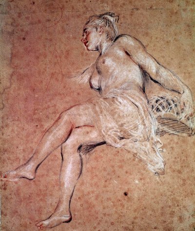 Kesän kasvistoallegoria. Veri ja musta lyijykynä Jean Antoine Watteau tekijältä Jean Antoine Watteau