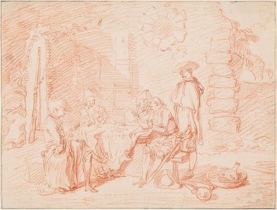 Sotilaat pelaavat korttia seinän edessä. 1709/10 tekijältä Jean Antoine Watteau