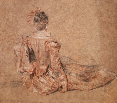 Jean-Antoine Watteaun tutkimus naisesta takaa katsottuna, 1716-1718. tekijältä Jean Antoine Watteau