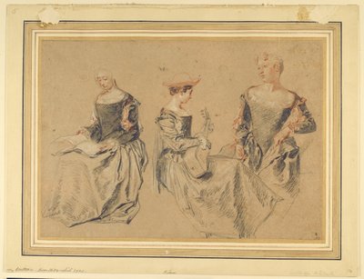Kolme tutkimusta istuvista naisista tekijältä Jean Antoine Watteau