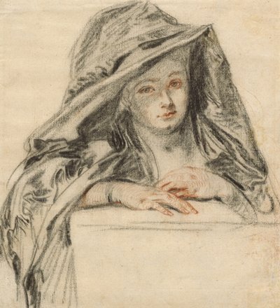 Nainen mustassa, n. 1719 tekijältä Jean Antoine Watteau