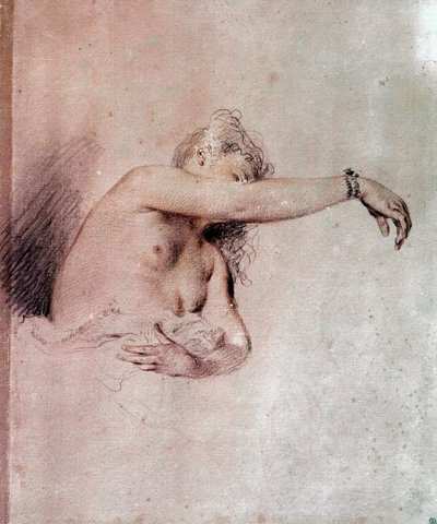 nainen alasti, käsi koholla Veren piirtäminen Jean Antoine Watteau (1684-1721) 1700-luvun su. 0,28x0,23 m Pariisi, Musee du Louvre tekijältä Jean Antoine Watteau