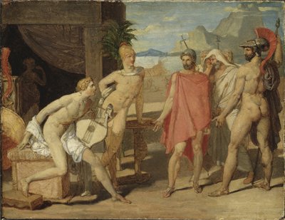 Akhilleus vastaanottaa Agamemnonin suurlähettiläät - Akhilleus vastaanottaa Agamemnonin suurlähettiläät, kirjoittanut Ingres, Jean Auguste Dominique (1780-1867). öljy puulle tekijältä Jean Auguste Dominique Ingres