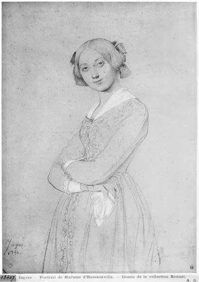 Louise de Broglie, Haussonvillen kreivitär, 1842 (grafiittia ja valkoisia kohokohtia paperilla) tekijältä Jean Auguste Dominique Ingres