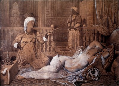 Jean Auguste Dominique Ingresin Odalisque orjapiirroksen kanssa tekijältä Jean Auguste Dominique Ingres