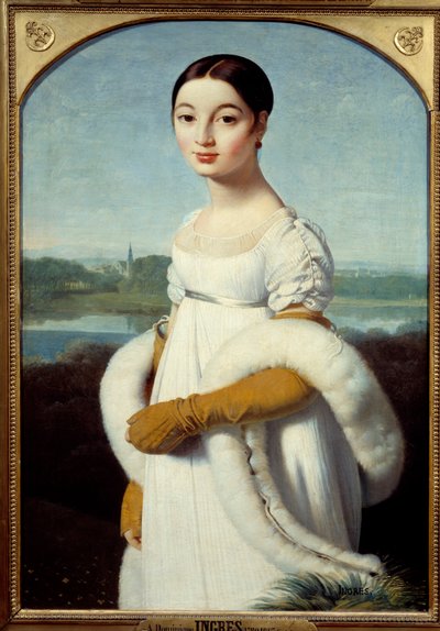Neiti Caroline Rivieren muotokuva, nuori nainen on pukeutunut ensimmäisen imperiumin muodin mukaan. Jean Auguste Dominique Ingresin (1780-1867) maalaus 1805 su. 1x0,7 m - Mademoiselle Caroline Rivieren muotokuva: Nuori nainen on pukeutunut muodin mukaan tekijältä Jean Auguste Dominique Ingres