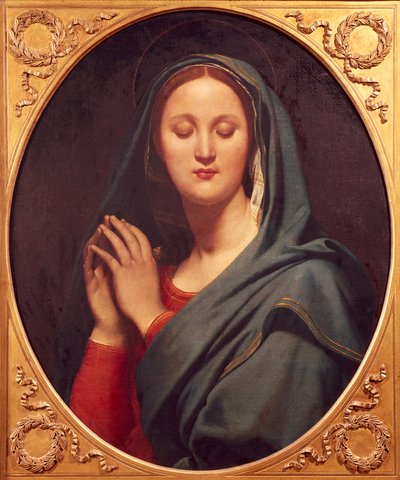 Neitsyt sinisestä hunnusta, kirjoittanut Jean Auguste Dominique Ingres (1780-1867), öljy kankaalle, 77x65 cm tekijältä Jean Auguste Dominique Ingres
