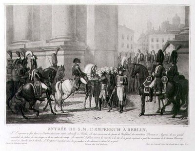 Napoleonin tulo Berliiniin lokakuussa 1806, kaiverrus Louis Jean Allais (1762-1833) (litho) tekijältä Jean Baptiste (after) Debret