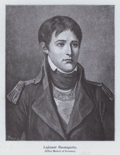 Napoleon Bonaparte nuorena tykistöluutnanttina, c1785 (litho) tekijältä Jean Baptiste (after) Greuze