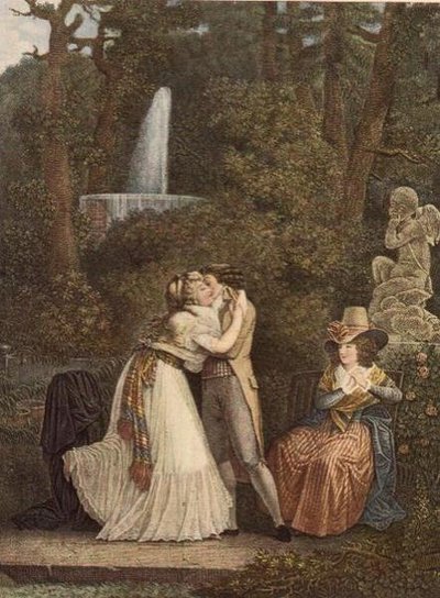 Julie eli rakkauden ensimmäinen suudelma, kaiverrus Jacques Louis Copia tekijältä Jean Baptiste (after) Mallet
