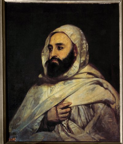 Muotokuva Ben Mahi Ed Din Abd El Kaderista (Abd El-Kader) (1808 - 1883) Algerian emirin (h s/t 0,72 x 0,59) maalaus Angel Tissier (1814 - 1876) Versailles. Linnan museo. tekijältä Jean Baptiste Ange Tissier
