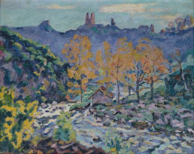 Brigandin mylly ja Crozantin linnan rauniot, Creuse, n. 1900 (öljy kankaalle) tekijältä Jean Baptiste Armand Guillaumin