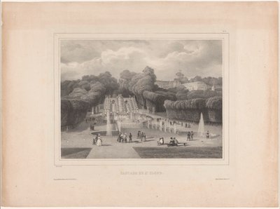 Suihkulähde Château de Saint-Cloudissa Cascade de St. Cloud (otsikko esineessä) Upeat näkymät Pariisissa (sarjan nimi) tekijältä Jean Baptiste Arnout