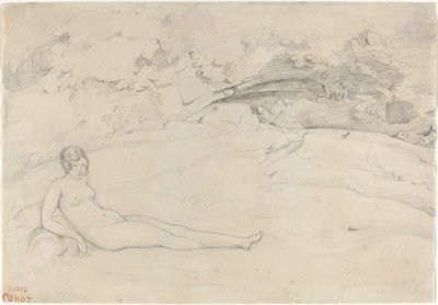Alaston makuuasennossa maisemassa tekijältä Jean Baptiste Camille Corot