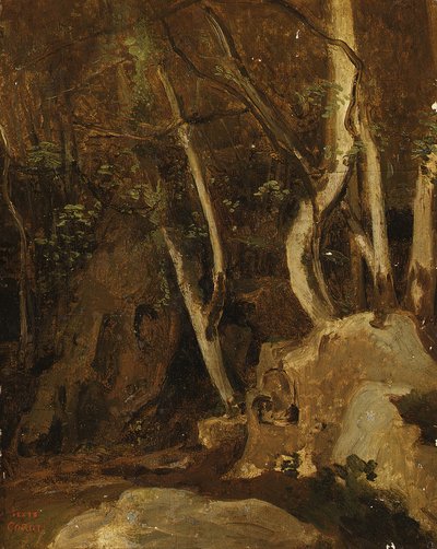 Civita Castellanassa, Wooded Rocksissa, 1825-28 tekijältä Jean Baptiste Camille Corot