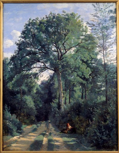 Avrayn kaupunki, sisäänkäynti puuhun Camille Corotin (1796-1875) linja-automaalauksella 1924 Edinburgh, kansallisgalleria tekijältä Jean-Baptiste-Camille Corot