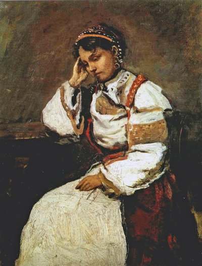 Corot - Uneksiva mustalaisnainen, 1865-70 tekijältä Jean-Baptiste-Camille Corot