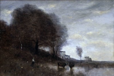 Maalaismaisema (öljy kankaalle) tekijältä Jean Baptiste Camille Corot
