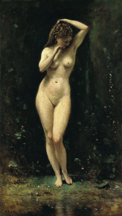 Ranskalainen:  Le Bain de Diane (La Fontaine) Diana Bathing (The Fountain): Diana kylpee (The Fountain) tekijältä Jean-Baptiste-Camille Corot