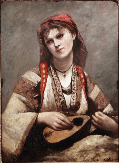 Gypsyllä on mandoliinia. Jean-Baptiste Camille Corot