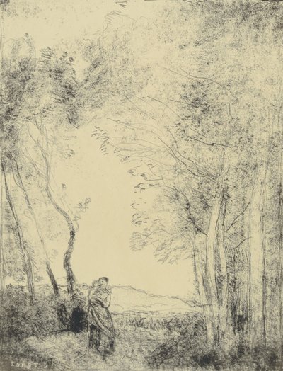 Nuori äiti metsän suulla tekijältä Jean-Baptiste-Camille Corot