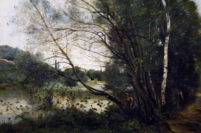 Järvi kalteva puunrunko tekijältä Jean Baptiste Camille Corot