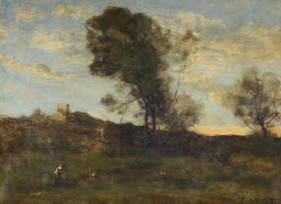 Viimeiset auringonsäteet, n. 1870 (öljy kankaalle) tekijältä Jean Baptiste Camille Corot