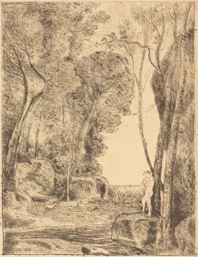 Pikkupaimen, 1. lautanen (Le Petit Berger) tekijältä Jean Baptiste Camille Corot