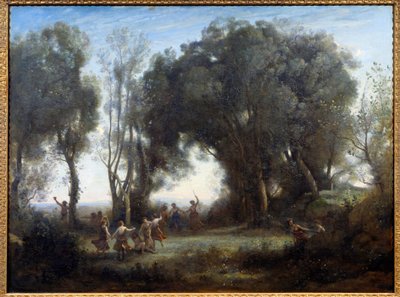 Matinee, nymfit tanssivat. Camille Corotin maalaus (1796-1875) tekijältä Jean Baptiste Camille Corot