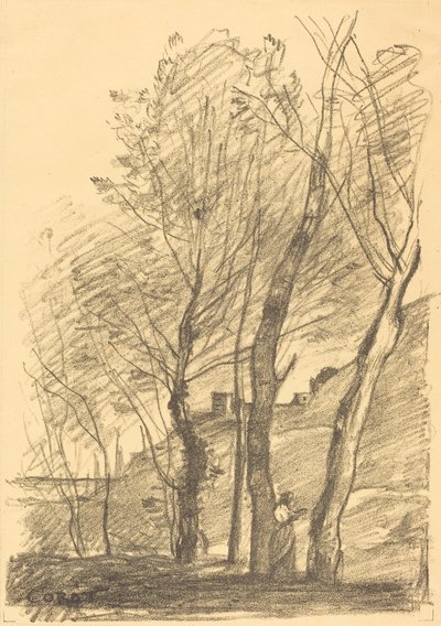 Lukeminen puiden alla La Lecture sous les arbres, 1874. tekijältä Jean Baptiste Camille Corot