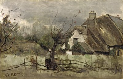 Olkikattoinen mökki Picardiessa tekijältä Jean Baptiste Camille Corot