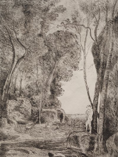 Pikkupaimen, alkuperäinen jäljennös 1855, painettu 1921. tekijältä Jean Baptiste Camille Corot