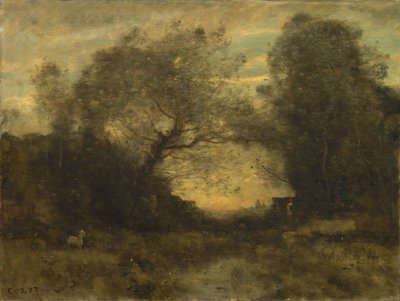 Lampi metsän sisäänkäynnissä, n. 1860-75 tekijältä Jean Baptiste Camille Corot