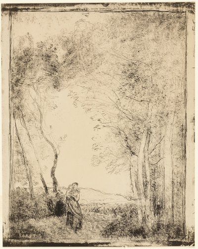 Nuori äiti metsän reunalla tekijältä Jean-Baptiste-Camille Corot