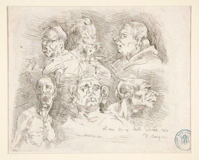 Luonnoksia groteskeista päistä tekijältä Jean Baptiste Carpeaux
