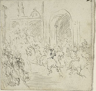 Ratsastuskohtaus kaupungissa tekijältä Jean Baptiste Carpeaux