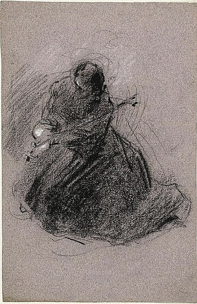 Pyhä Fransiskus (etusivu); kaksi hahmoa (kääntöpuoli). tekijältä Jean Baptiste Carpeaux