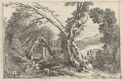 Mies ja nainen kaivamassa, lautanen "A New Book of Landskips", 1637 tekijältä Jean Baptiste Claude Chatelain