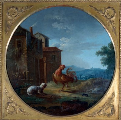 Possu, kissa ja hiiri. Kuvitus Jean de La Fontainen tarulle. Jean Baptiste Claudot