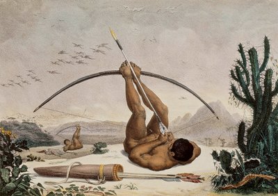 Alkuperäiset jousimiehet, kuvitus matkasta Brasilian sisämaassa, 1834 tekijältä Jean Baptiste Debret