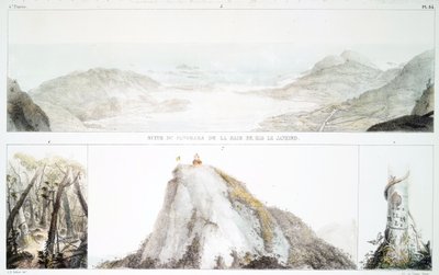 Panoraama Rio de Janeiron lahdelle (käsinvärinen lito) tekijältä Jean Baptiste Debret