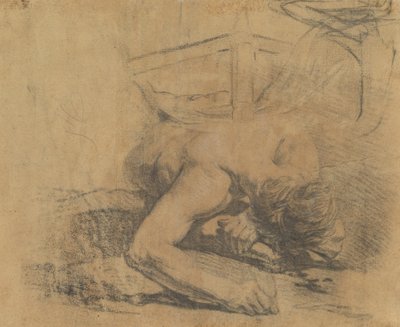 Mies makaa maassa ja sängyn nurkassa [verso] tekijältä Jean Baptiste Deshays