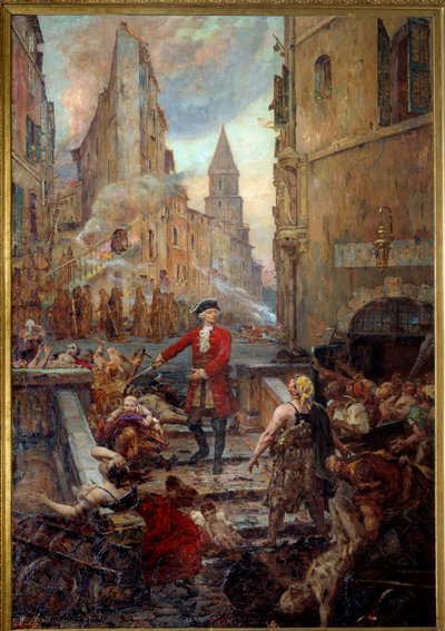 Chevalier Roze Montee des Aroulesissa Marseillessa Nicola Roze (1675-1733) vapauttaa Marseillen Armoulesin kaupunginosan tuhoeläinten ruumiista vuoden 1720 suuren ruton aikana. Jean-Baptiste Duffaud