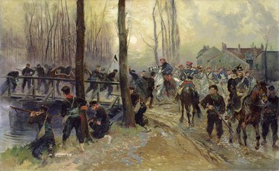 Väijytys joukkojen puolustaman sillan lähellä, varhain aamulla 1870 tekijältä Jean Baptiste Edouard Detaille