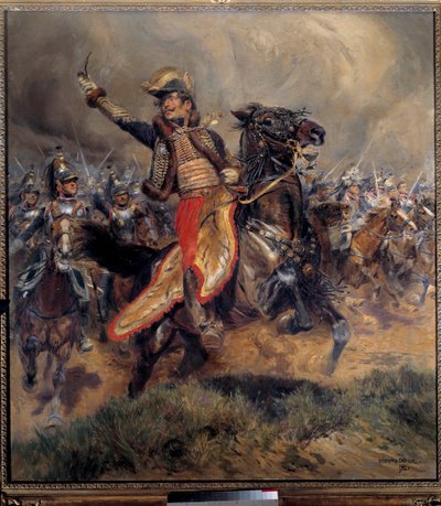 Napoleonin sota: "" Kenraali Antoine Charlesin Earl of Lasallen (1775-1809) viimeinen virka, kuoli Wagramissa 6. heinäkuuta tekijältä Jean Baptiste Edouard Detaille