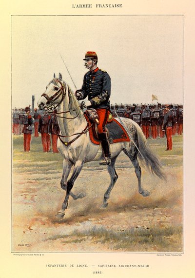 Kapteeni Jules Richardin ranskalaisen armeijan tyypit ja univormut, kuvittanut Edouard Detaille (1848-1912): Line Jalkaväki: Kapteeni Warrant Upseeri vuonna 1885, yksityinen kokoelma tekijältä Jean Baptiste Edouard Detaille