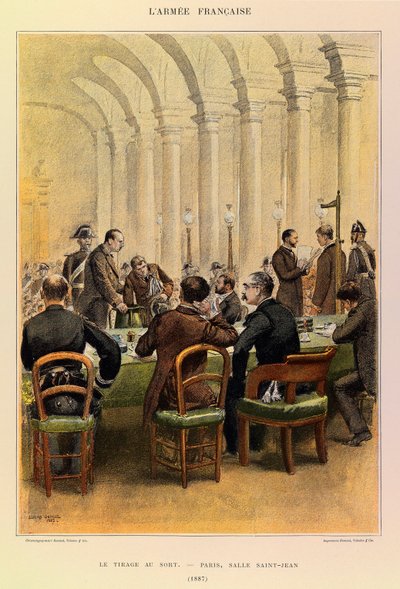 Kapteeni Jules Richardin ranskalaisen armeijan tyypit ja univormut, kuvittanut Edouard Detaille (1848-1912): Arvonta Pariisissa, Salle Saint Jean vuonna 1887, yksityinen kokoelma tekijältä Jean Baptiste Edouard Detaille