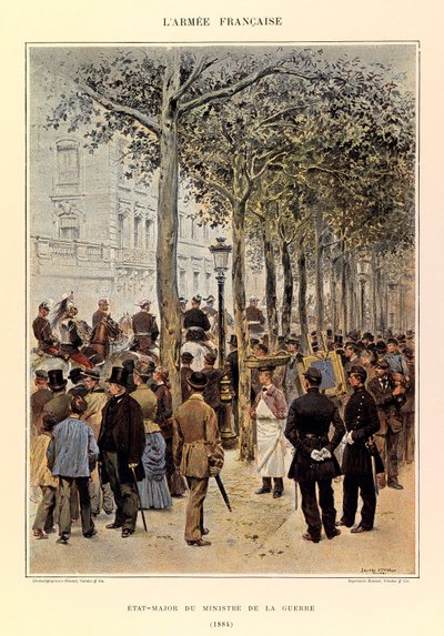 Kapteeni Jules Richardin ranskalaisen armeijan tyypit ja univormut, kuvittanut Edouard Detaille (1848-1912): Sotaministerin henkilökunta vuonna 1884, yksityinen kokoelma tekijältä Jean Baptiste Edouard Detaille