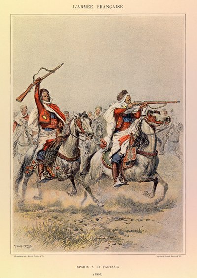 Kapteeni Jules Richardin ranskalaisen armeijan tyypit ja univormut, kuvittanut Edouard Detaille (1848-1912): Spahis a la Fantasia vuonna 1886, yksityinen kokoelma tekijältä Jean Baptiste Edouard Detaille
