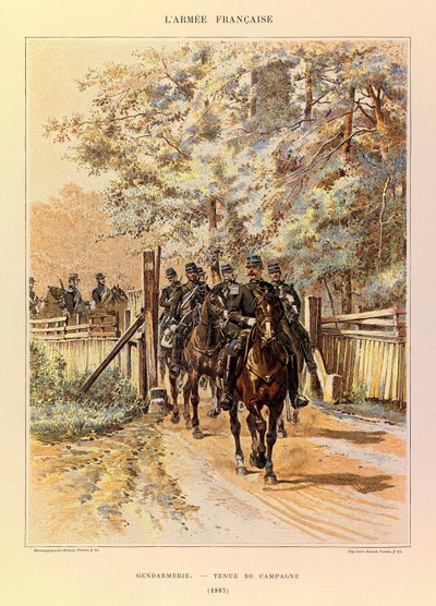 Kapteeni Jules Richardin ranskalaisen armeijan tyypit ja univormut, kuvittanut Edouard Detaille (1848-1912): Santarmi kenttäpuvussa vuonna 1887, yksityinen kokoelma tekijältä Jean Baptiste Edouard Detaille